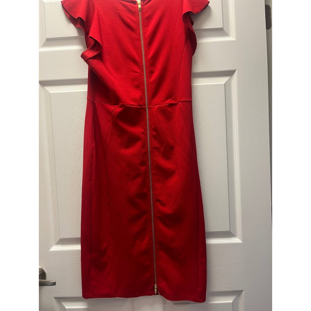 Bebe Red Dress Sz 12 w Ruffle Cap Sleeve